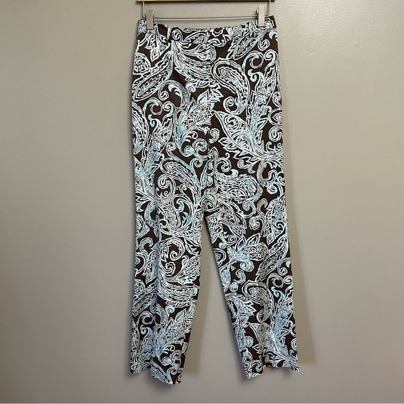 Talbots Silk Blend Stretch Brown Blue Dress Pants Stretch size 4 Classy paisley - Picture 1 of 11